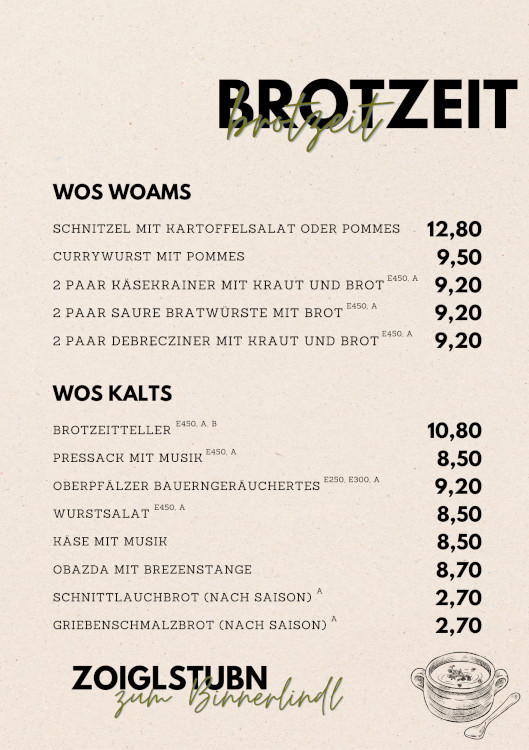Brotzeit- und Getr&auml;nkekarte